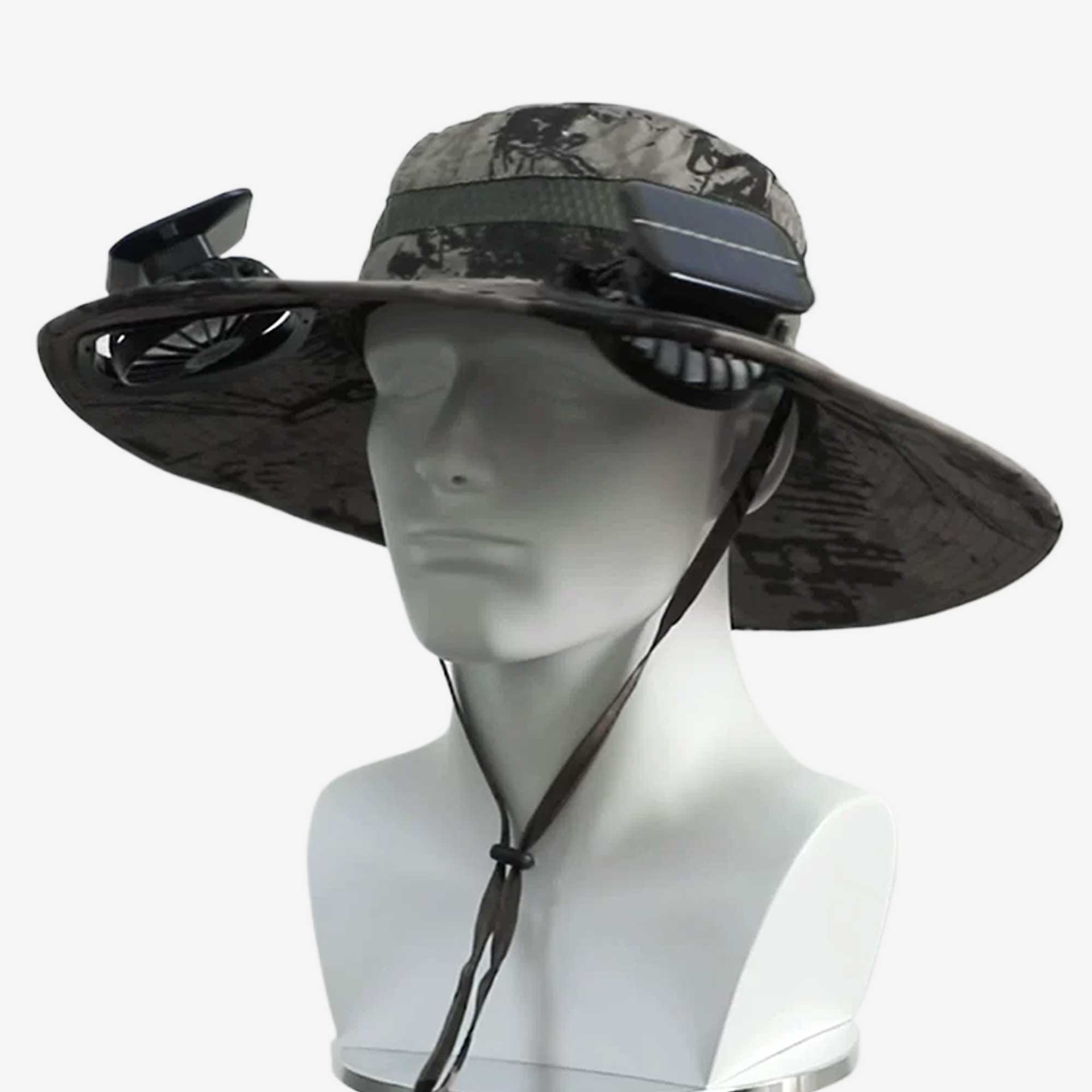 Sombrero de pescador con ventilador y batería de litio y carga solar